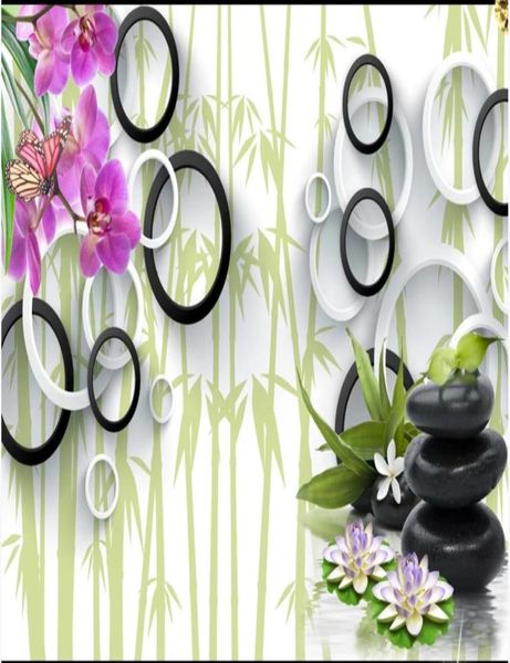 Papéis de parede PO personalizados Murais de parede 3D Mural de papel de parede para sala de estar 3d círculo phalaenopsis bamboo lotus papers pain92222627