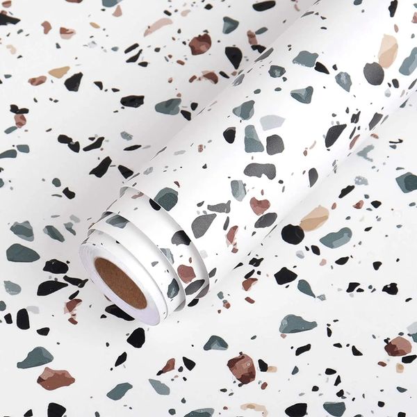 Terrazzo Contatto di contatto Bianco impermeabile impermeabile sfondi per carta da parati decorazione da banco in granito decorazione per buccia e bastoncini per cucina 240415