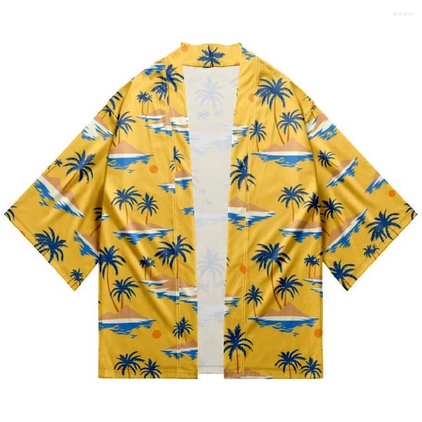 Ethnische Kleidung Sommer Kokosnussbaumdruck Kimono Unisex Streetwear Fashion Hawaiian Shirt Yukata Beach Tops Bademantel Lose Persönlichkeit