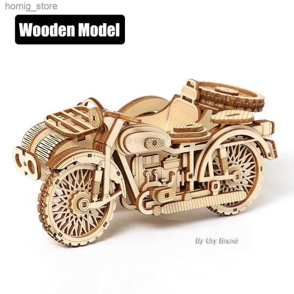 3D -Rätsel 3d Holzrätsel Motorrad drei Räder Motorrad Jigsaw Kind Montessori Bildungsdiy Models Spielzeug Geschenk für Erwachsene Jungen Y240415