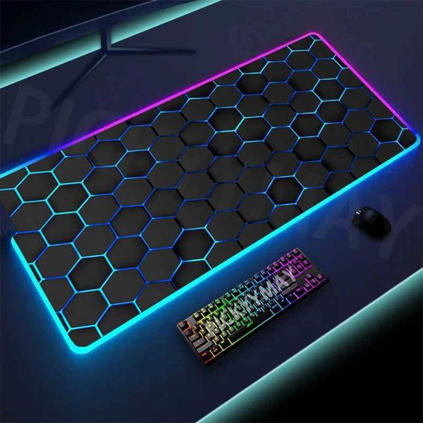 Mouse almofadas de mouse repousa geometria de geometria backlight gaming mousepad mesa tapete rgb gamer mousepads mouse led led led sem deslizamento mouse tape