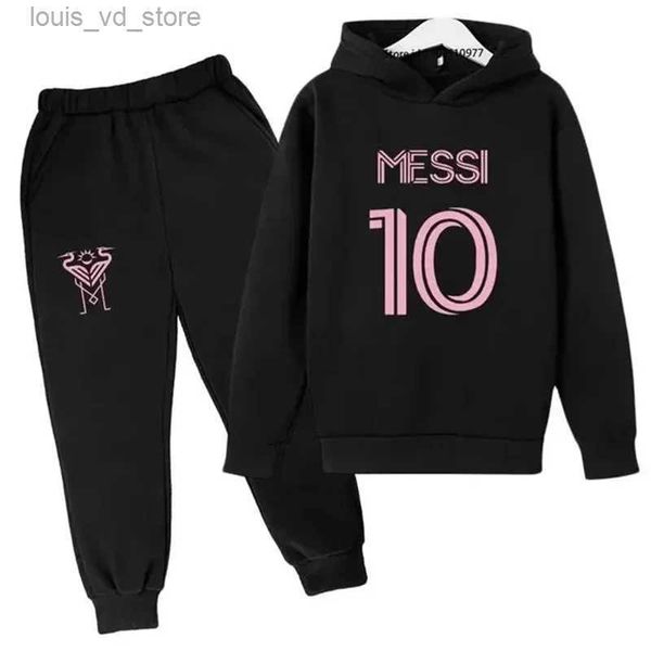 Roupas Conjuntos de roupas de capuz infantil Moda Fashion Tracksuit impressa 4-14 anos de idade menino meninas Esportes de calça de calça casual Casual Crianças T240415