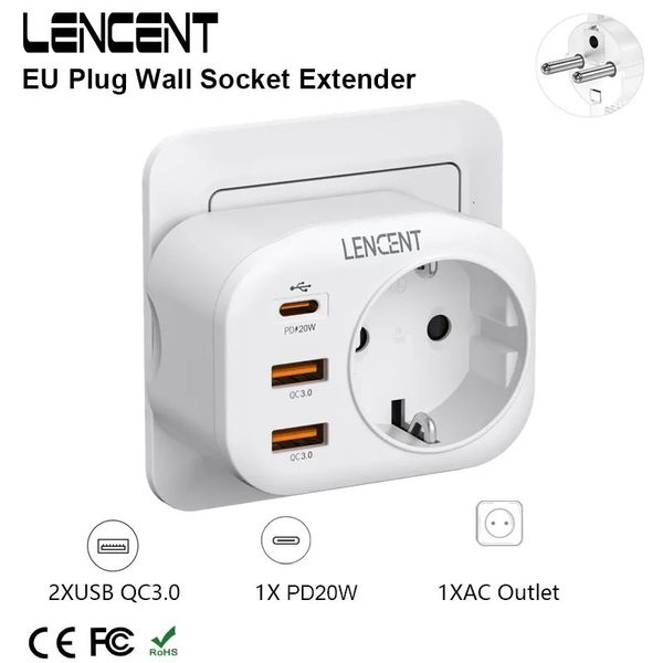 Lencent AB Fiş Duvar Soketi 1 AC çıkışlı 2 USB QC3.0 ve 1 Tip C PD 20W Multi Socet Hızlı Şarj Cihazı Ev Seyahati 240415