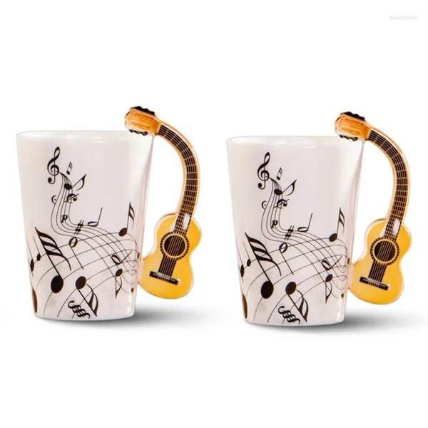 Tassen 2x kreativer Neuheit Gitarrengriff Keramik Tasse kostenlos Spektrum Kaffee Milch Tee Tasse einzigartiges Musikinstrument Geschenk