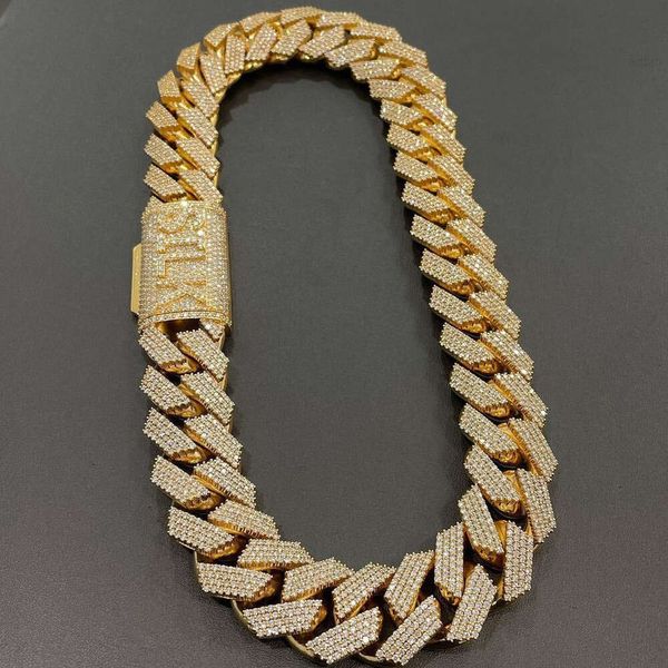 Хип-хоп стиль настоящий муассанит алмаз Майами Кубинский звенья цепь 18 мм 10 тысяч белого золота ожерелье