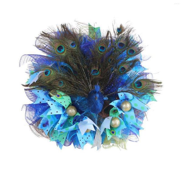 Flores decorativas Decoração de Natal 2024 Wreath Blue Rattan Ring Door pendurado Decorações de casamento Decoração de casa Fast