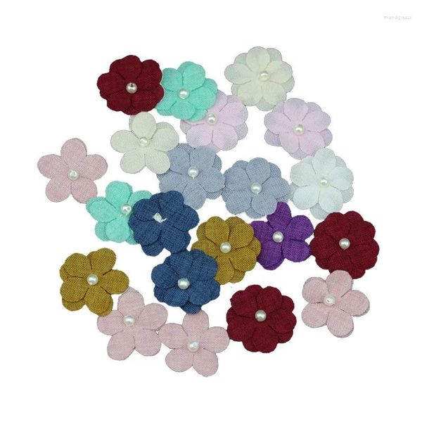 Fiori decorativi (20 pezzi/pacchetto) 25 mm Cinque petalo fiore in tessuto a doppio strato tessuto miscelato decorazione perle decorazione da ragazza per culo fai da te fai da te