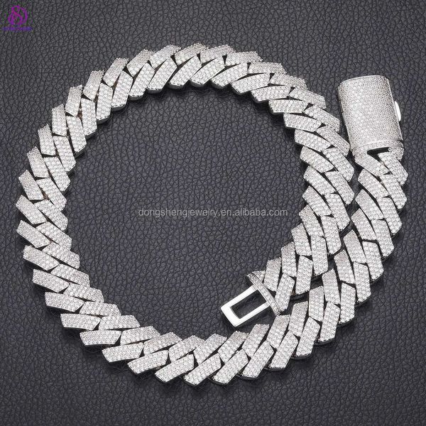 Pass Diamond Tester 925 Silber Mode Schmuck Hip Hop Halsketten 14/15/16mm 3rows VVS Moissanit Diamond Cuban Link Chain