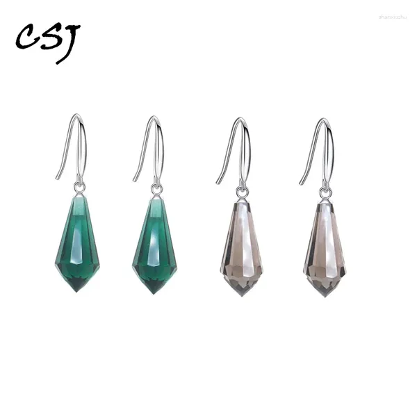 Orecchini a pennaglie CSJ Eleganti eleganti quarzo fumoso Sterling 925 Crystal verde d'argento 9 18mm per donna regalo di gioielli di compleanno per feste