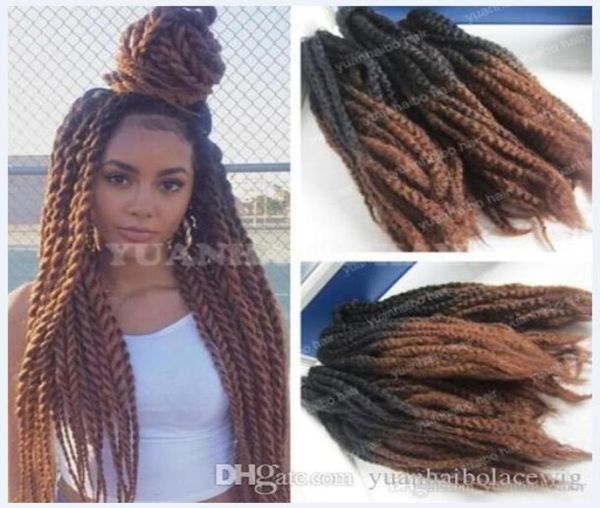 12 Packs Full Head Two -Tone Marley Braids Haare 20inch schwarz braunes Ombre Synthetische Haarextensionen Kinky Flechten 2671766