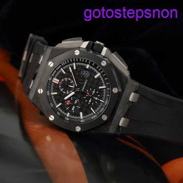 High -End Pull Wrist Watch Royal Oak Offshore Série Offshore Mechanical Mechanical Menical Watch Carbon Forged 44mm Time Display Ceramic Ring Fita à prova d'água à prova d'água 26400