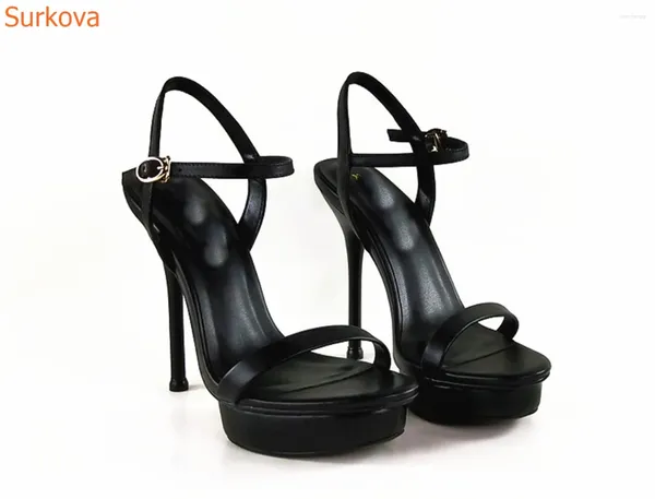 Kleiderschuhe Plattform runde Zehen Frauen Sandalen Solid schwarze Stiletto Heels Slingback Buckle Gurt Runway Show Mode sexy Party