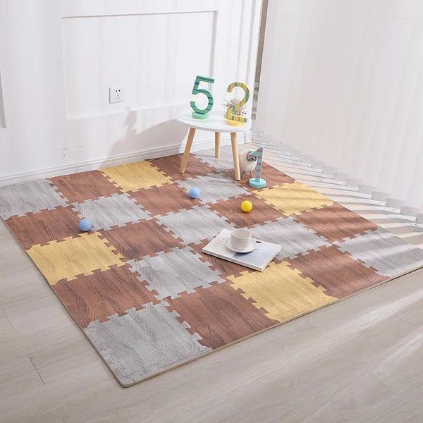 Tapetes 6pcs/ bebê espuma Rastrear tapete infantil textura de madeira EVA Chain de piso macio fitness tapete de tijolo