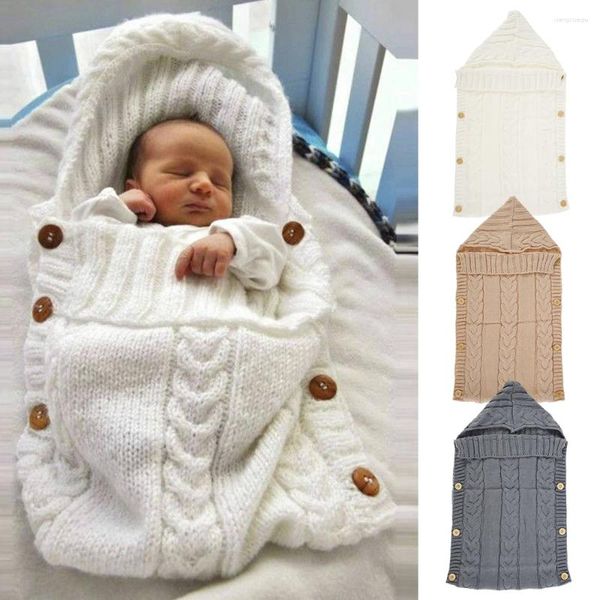 Cobertores Baby Swaddle Blanket Saco de dormir nascido recebendo um carrinho de malha espessa macia por 0-6 meses