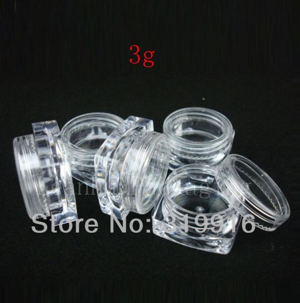 3G x 50 Mini -Creme de Creme Quadrado vazio Recipientes de plástico pequenas garrafas de amostra exibem frascos cosméticos para embalagem de amostra2928124
