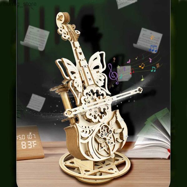 3D -Rätsel 3D -Puzzle Holz Cello Model DIY Assembly Violin Music Box Building Kits Home Wohnzimmer Dekor Handwerk Geschenk für Erwachsene Kinder Y240415