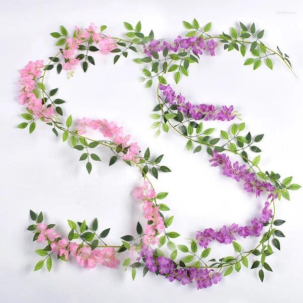 Dekoratif çiçekler sahte sarmaşık wisteria yapay bitki asma çelenk bahçe ev dekorasyon düğün kemer bebek duş parti çiçek dekor