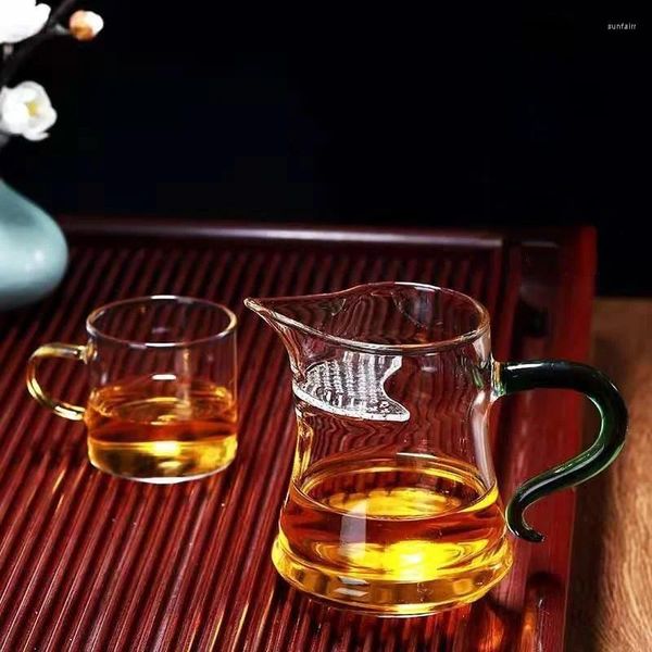 Weingläser kreativer dicker Glas Tee Set Crescent Fairy Tasse Grüne Filterverteiler mit Drain Big Sea