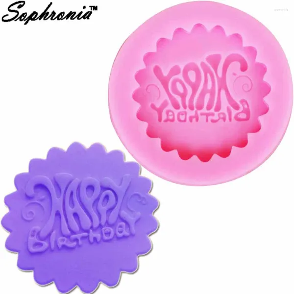 Moldes de cozimento Sophronia Feliz Aniversário Placa Silicone Foldes Crafts de Chocolate Crafts Açúcar Gumposte Ferramenta de decoração de molde M861