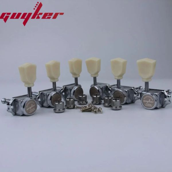 Cabos 1 conjunto Guyker Cream Handle Locking String String Vintage Deluxe Earradores de guitarra elétrica Cabeças TIMADORES CHROME 3R3L Tuning