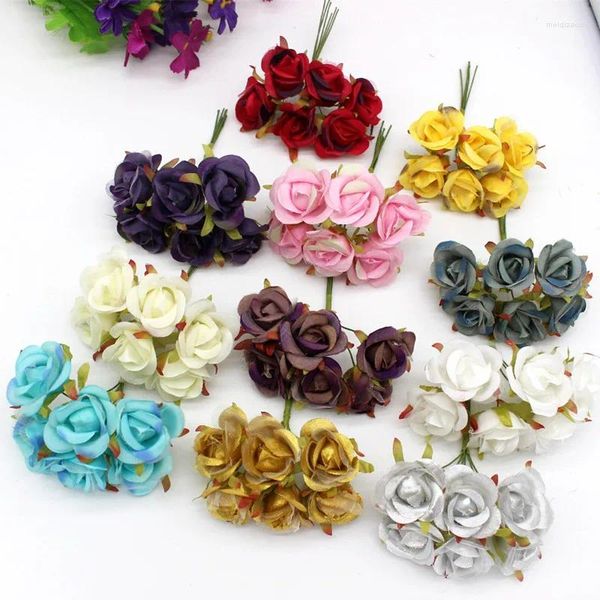 Fiori decorativi 60pcs 3 cm artificiale seta arro organza bouquet ghirlant fai -da -te decorazione di nozze artigianato falso