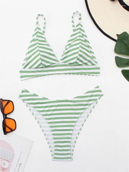 Damen Bikini Bikini Frauen Badeanzug 2024 gestreiftes Schlingen Rippen Bikinis Set sexy Tanga -Sommer zweiteiligen Strandanzug Weibchen weiblich