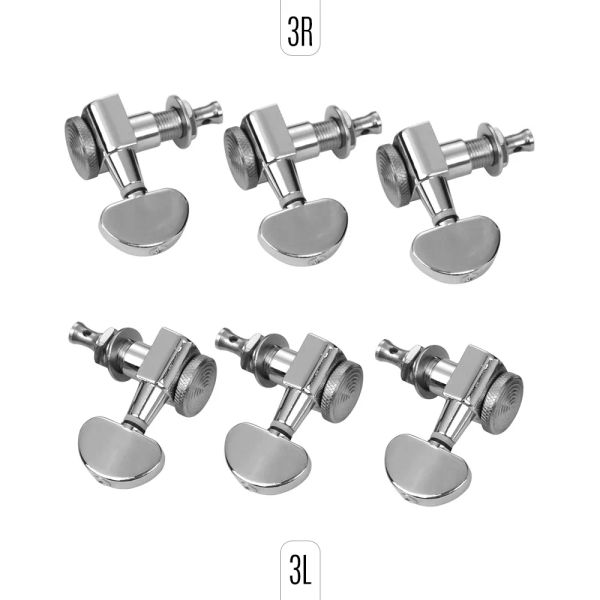 Cabos ligas metal de guitarra de guitarra de guitarra cabeças de ajuste de barbante Ajustador de travamento Pacote 6 PCs 3L3R Com parafusos de montagem Ferrules