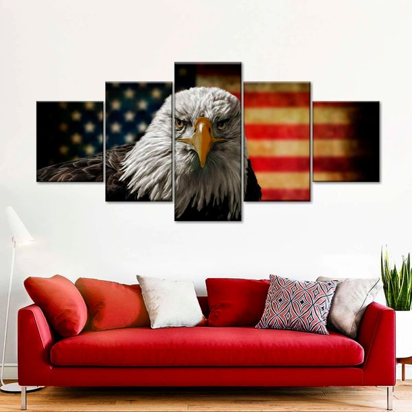 5 панель Eagle American American Flag Flag флаг стены на стенах холст.