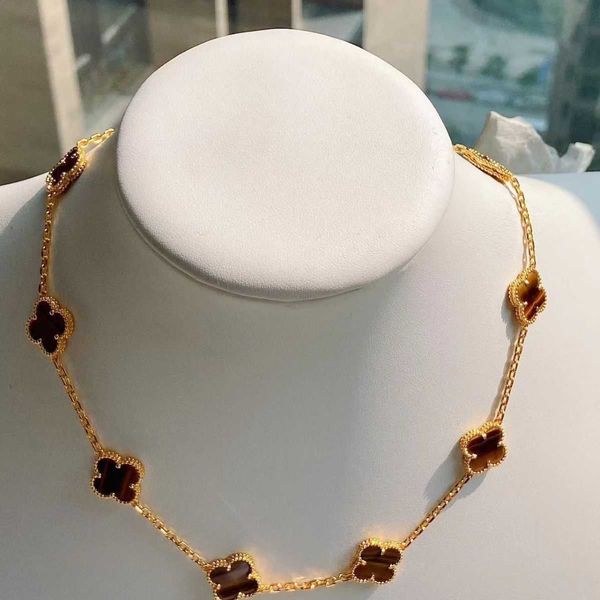 Designer Van V Gold Gold grossa plated 18k Rose Tiger Eye Stone Den Flower Colar com grama de quatro folhas e sensação de alta qualidade da Lucky Lucky