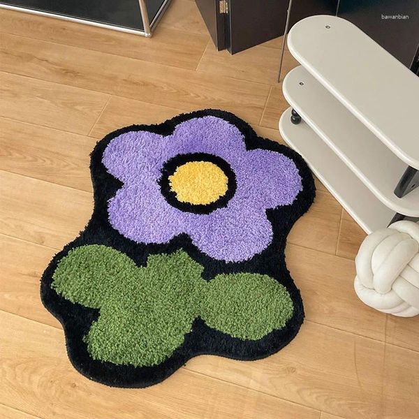 Tappeti tufting tappeto per bagno floreale tappeto camera da letto soggiorno tappeto vasca da bagno antipasto tampone da pavimento di padella kawaii decorazione per la casa estetica