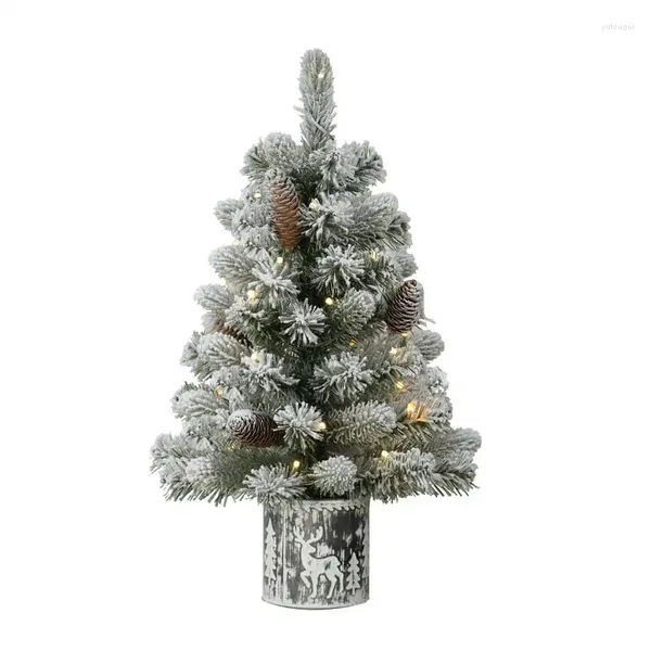 Dekorative Blumen 2 'flockiger Tischtisch künstlicher Weihnachtsbaum in Metall Topf Grüne Leis Hawaii Halskette Aos Para Centro de Mesa Hawaiian