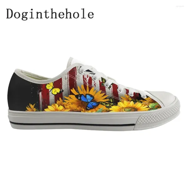 Scarpe casual Doginthehole Low Top Canvas Bandiera americana/girasole per adulti per adulti Flat da ginnastica da ginnastica da ginnastica femminile Zapatillas