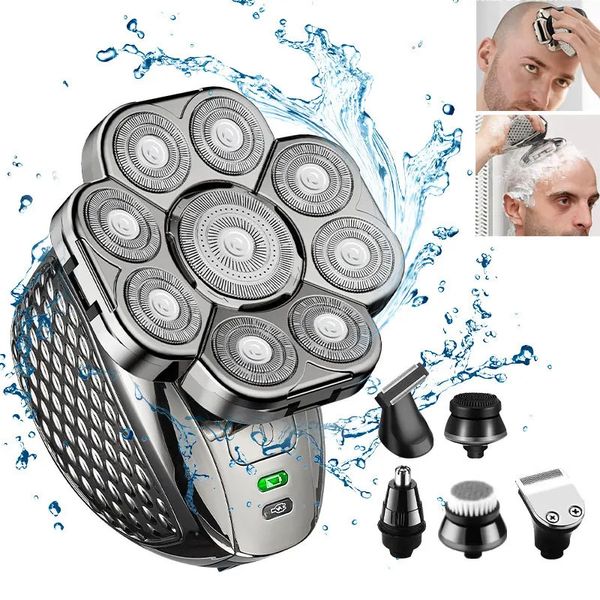 Mens cabeça careca barbeador elétrico 9 lâminas flutuantes 6in1 Cabeças de barba Cabelo de orelha do nariz Cabelo cortador de armário recarregável Razor 240403