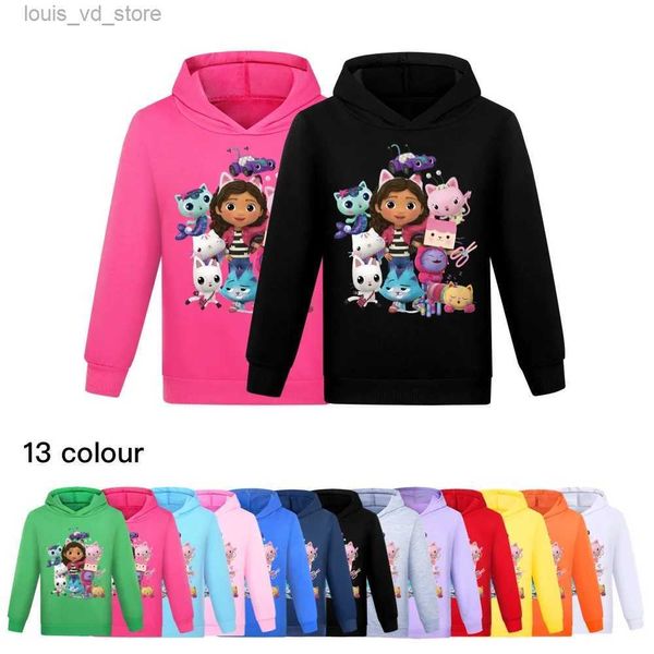 Hoodies Sweatshirts Gabbys Dollhouse Girls Sweatshirts Frühling Kinder Hoodies Cartoon Gabby Cats Langarm T-Shirt Jacke Kleinkind Kinder Kleidung T240415