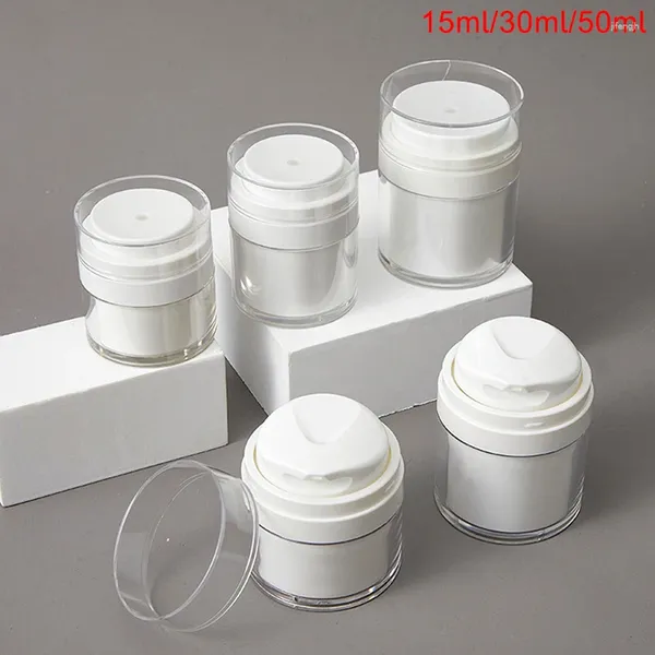 Bottiglie di stoccaggio 15/30/50 ml JAR cosmetico Crema Acrilico Acrilico Riutilizzabile Bottiglia Premere Vials Scatola Contenitore Airless Contenitore