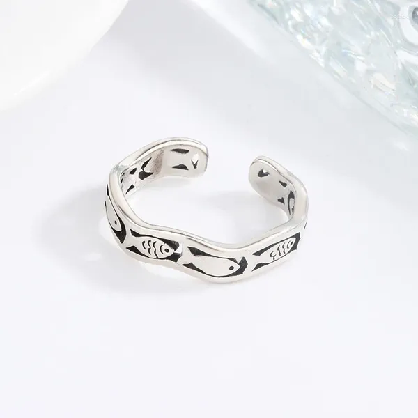 Ringos de cluster 925 Sterling Silver Wave Peixe ajustável para mulheres noivado Casamento de luxo Jóias Acessórios para jóias