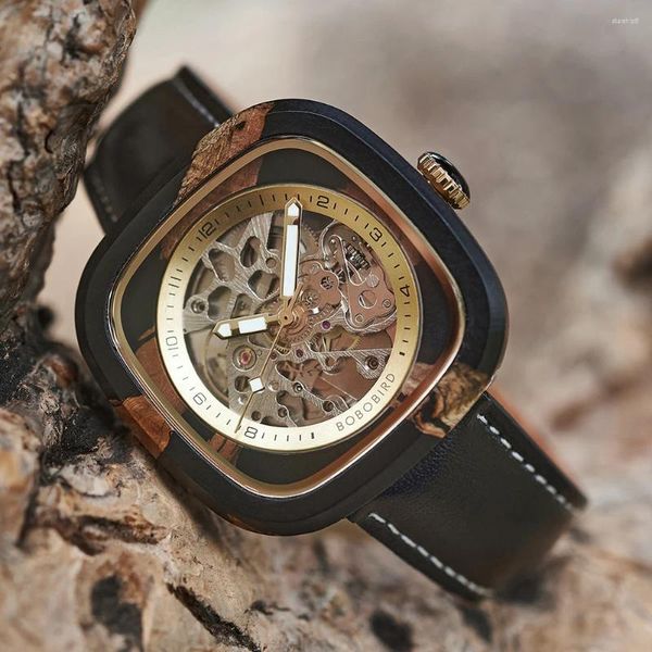 Avanadores de pulso Bobo Bird Mens Assista Wood Wood Automático Automático de resina epóxi de madeira para homens relógios mecânicos Montres Automatiques