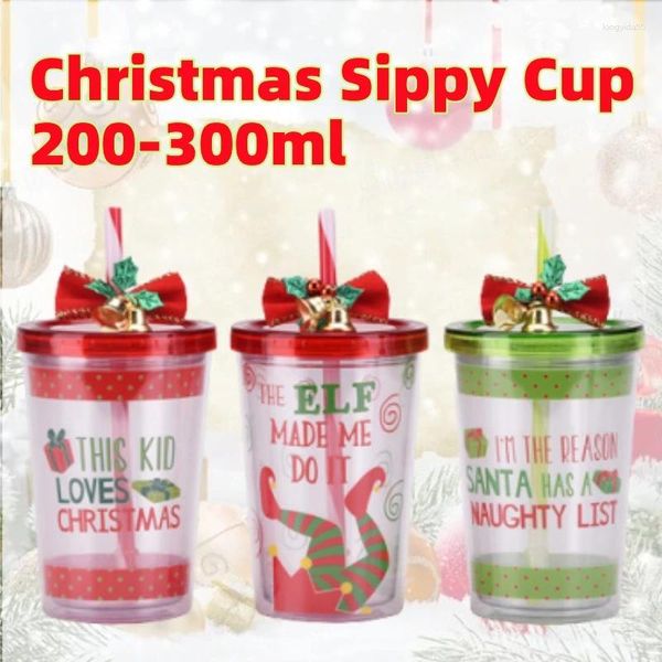 Canecas 201-300ml Creative Christmas Sippy Cup com tampa de palha de palha