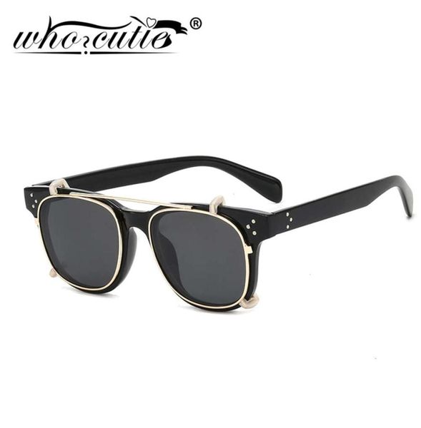 Fashion Steampunk Clip auf Sonnenbrillen Abnehmbares Objektiv Vintage Marke Design Drei Punkt Leopard Square Frame Flip Up Sun Brille S1887526163