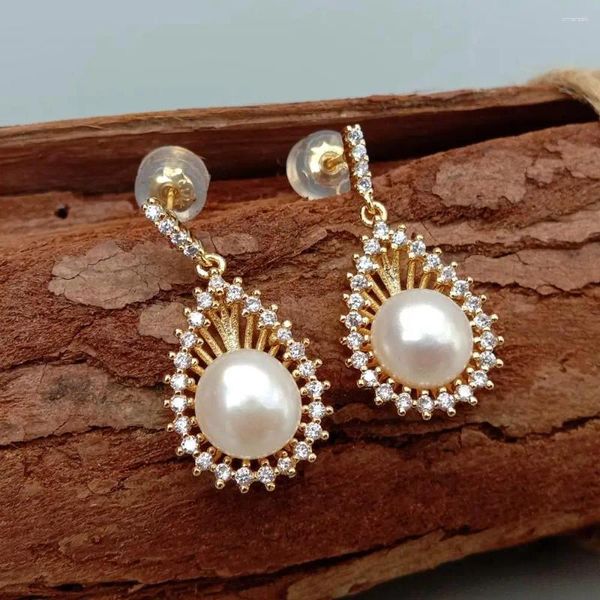 Dangle Ohrringe Kkgem klassisch kultiviertes weißes Süßwasserperl Kubikzirkonia Pave Teardrop Stud Fashion für Frauen