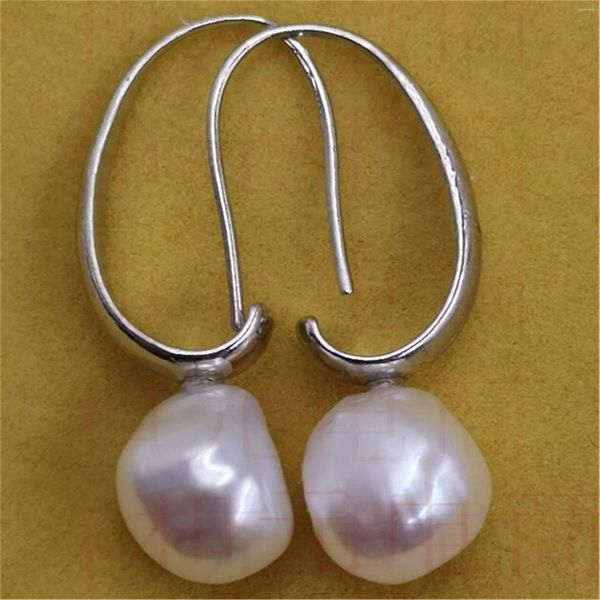 Orecchini a pennello 10-12 mm ENORME ENORME BIANCO BAROQUE PERLA PERLA PERLA PERCHIE PERCHIE CUFFE CUFFE GEMSTONE GEMSTONE MODERNO ORGO DI ORO DELL'OLO