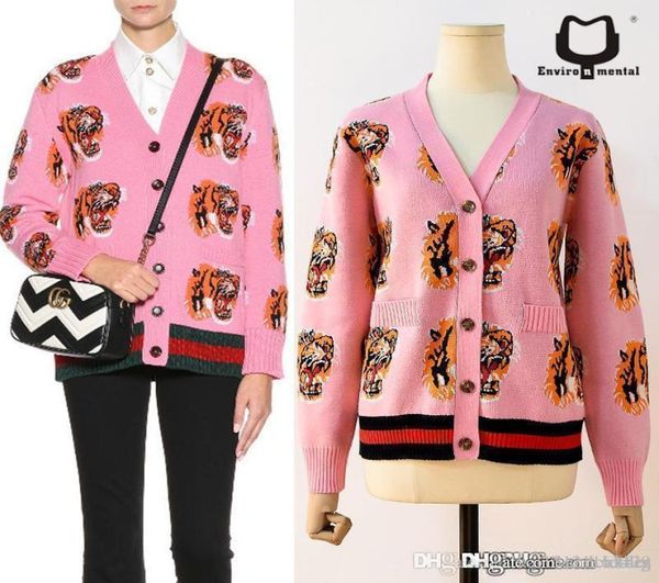 Mulheres de luxo malha suéteres mulheres malhas de malhas cobertas tigre tigre impressão vneck knit camise