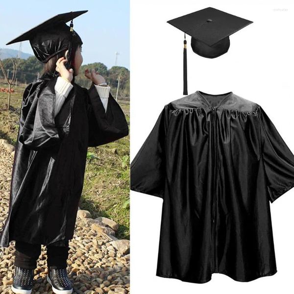 Giyim setleri 1 set unisex çocuk mezuniyet robe şapka ön fermuar gevşek püskül yıl etiketi öğrenci anaokulu töreni elbisesi kapağı