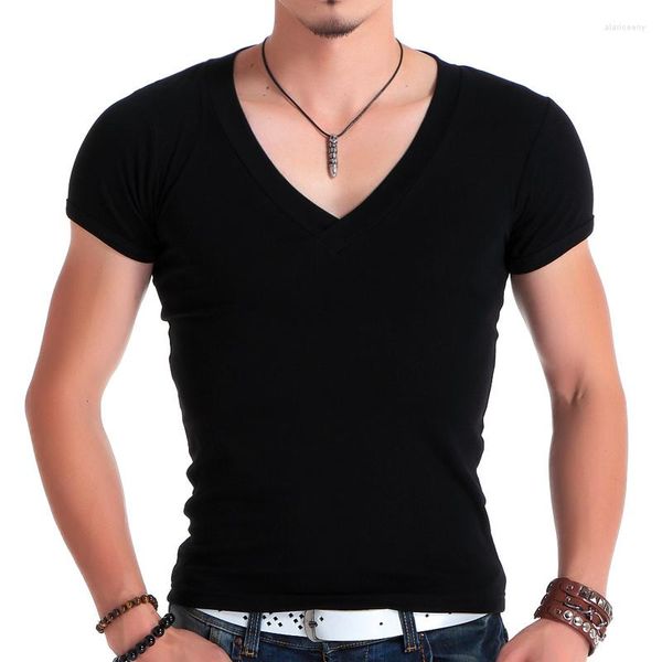 Magliette da uomo a manica corta grande t-shirt in cotone lycra in stile a scollo a V Slim-fit