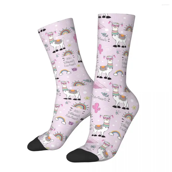 Мужские носки смешные альпака -лама розовый футбол милый полиэстер животных долго для женщин, мужчина, дышащие
