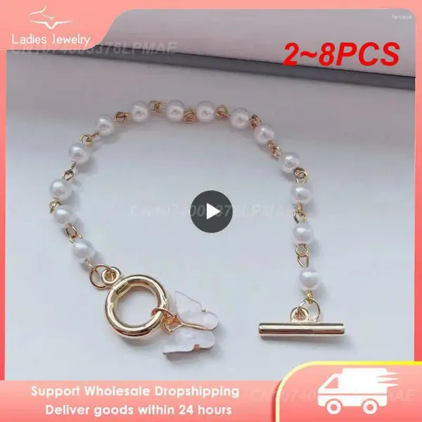 Bracelets de link 2-8pcs Moda Butterfly Pearl Pingente Bracelet Ladies Girl Trend Charm Festive Birthday Friendship Jewelry