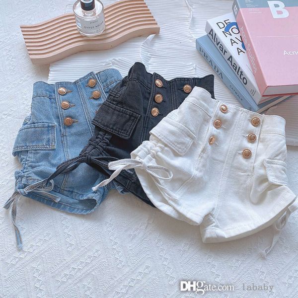 2024 Neue Sommerbabykleidung Mädchen Denim Shorts Mode Drawschnalstring -Jeans kurze Hosen Kinderkinder Kleidung Kleidung