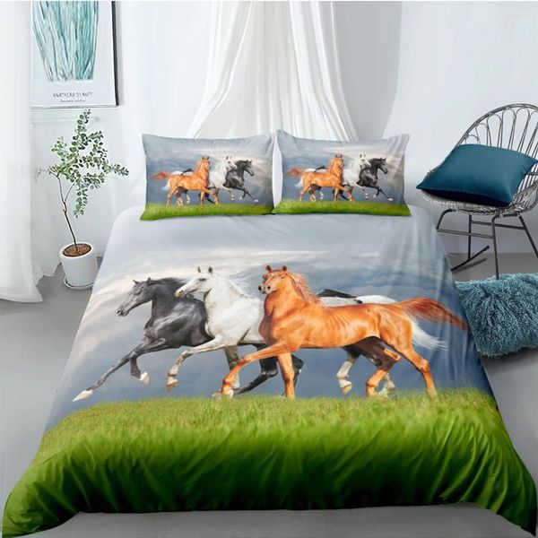 Conjuntos de cama Conjunto de capa de edredom 3D Conjunto de colcha de colcha para linhas de cama de cama 173 230 265 180 210 TEXITLE DE CAVALO HOMEMENTO DE ANIMAL