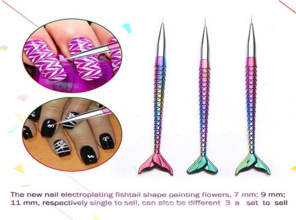 3 pcsset mermaid nagelkunst pointing stiftfischdesign rostfreier stahlnagelkunst pen5463381