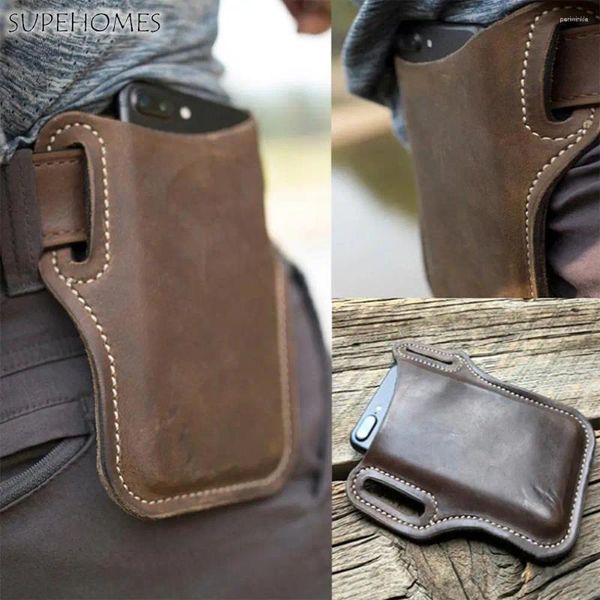 Depolama çantaları moda erkek pu deri retro bel torba kemer klipsli cep telefonu çantası seyahat yürüyüş tutucu cüzdan